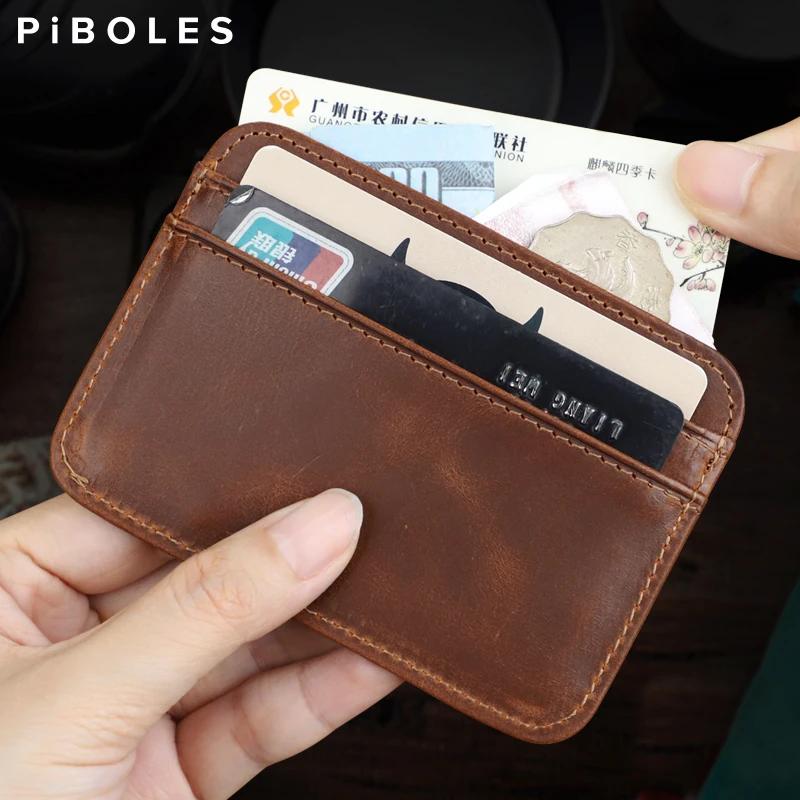 Vintage Mens Genuine Leather Business ID Card Holder Credit Card Slot Pocket Small Card Wallet For Male Thin Mini Ca